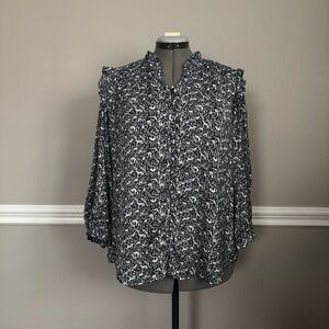 XXL Plus | LC Lauren Conrad | Ruffle Neck Boho Animal Print Blouse